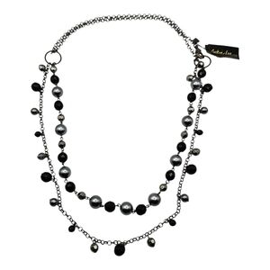 Cookie Lee Faux Gray Pearls‎ and Black Rhinestones Necklace NWT